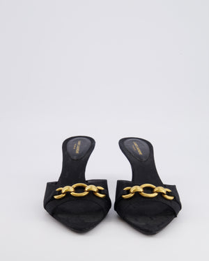 Saint Laurent Black Canvas Logo Printed Le Maillon Heeled Mules with Gold Chain Detail Size EU 39.5 RRP £900