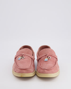 Loro Piana Special Edition Flowering Cherry Pink Suede Summer Charms Walk Loafers Size EU 39