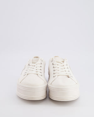 Celine White Canvas Jane Platform Trainers with Leather Triomphe Logo Detail Size EU 39