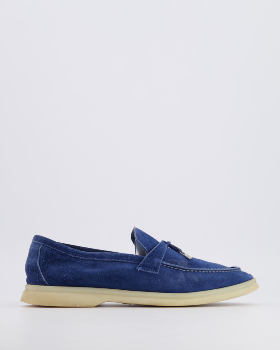 Loro Piana Blue Suede Summer Charms Walk Loafers Size EU 39.5