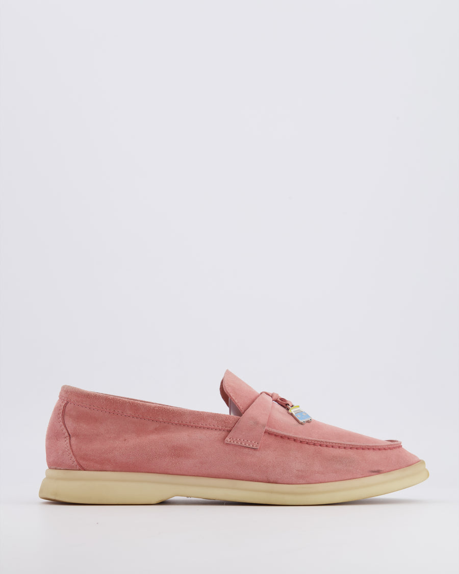 Loro Piana Special Edition Flowering Cherry Pink Suede Summer Charms Walk Loafers Size EU 39