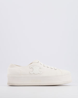 Celine White Canvas Jane Platform Trainers with Leather Triomphe Logo Detail Size EU 39