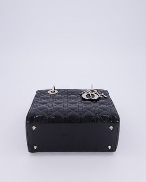 Christian Dior Black Patent Medium Lady Dior Bag with Silver Hardware