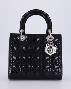 Christian Dior Black Patent Medium Lady Dior Bag with Silver Hardware