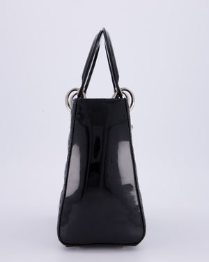 Christian Dior Black Patent Medium Lady Dior Bag with Silver Hardware