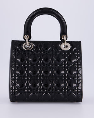 Christian Dior Black Patent Medium Lady Dior Bag with Silver Hardware