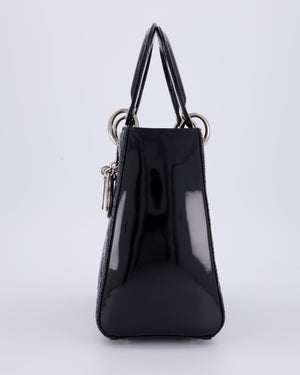 Christian Dior Black Patent Medium Lady Dior Bag with Silver Hardware