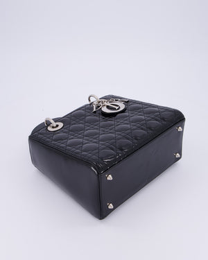 Christian Dior Black Patent Medium Lady Dior Bag with Silver Hardware