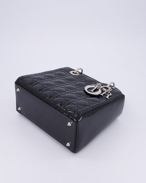 Christian Dior Black Patent Medium Lady Dior Bag with Silver Hardware