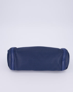 Chanel Navy Blue Pulley Shoulder Bag in Perforated Leather and Silver Hardware
