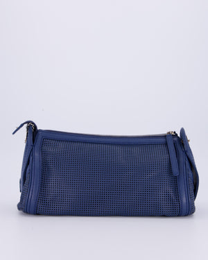 Chanel Navy Blue Pulley Shoulder Bag in Perforated Leather and Silver Hardware