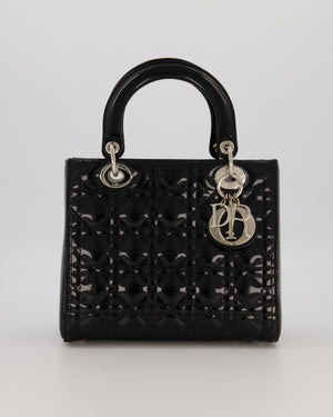Christian Dior Black Patent Medium Lady Dior Bag with Silver Hardware