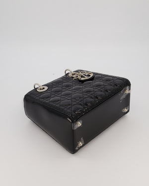 Christian Dior Black Patent Medium Lady Dior Bag with Silver Hardware
