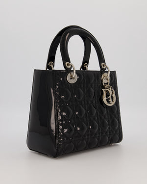 Christian Dior Black Patent Medium Lady Dior Bag with Silver Hardware