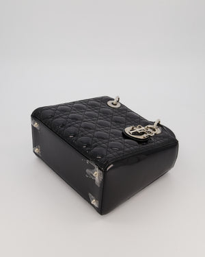 Christian Dior Black Patent Medium Lady Dior Bag with Silver Hardware