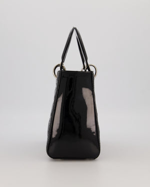 Christian Dior Black Patent Medium Lady Dior Bag with Silver Hardware