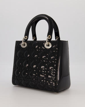 Christian Dior Black Patent Medium Lady Dior Bag with Silver Hardware