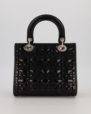 Christian Dior Black Patent Medium Lady Dior Bag with Silver Hardware