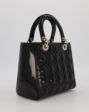 Christian Dior Black Patent Medium Lady Dior Bag with Silver Hardware