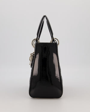 Christian Dior Black Patent Medium Lady Dior Bag with Silver Hardware