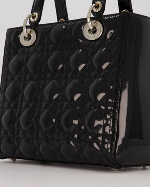 Christian Dior Black Patent Medium Lady Dior Bag with Silver Hardware
