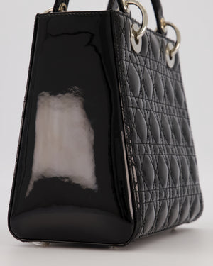 Christian Dior Black Patent Medium Lady Dior Bag with Silver Hardware