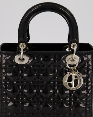 Christian Dior Black Patent Medium Lady Dior Bag with Silver Hardware
