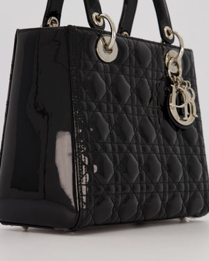 Christian Dior Black Patent Medium Lady Dior Bag with Silver Hardware