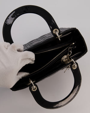 Christian Dior Black Patent Medium Lady Dior Bag with Silver Hardware
