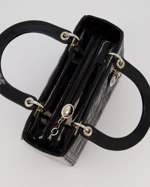 Christian Dior Black Patent Medium Lady Dior Bag with Silver Hardware