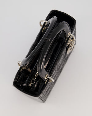 Christian Dior Black Patent Medium Lady Dior Bag with Silver Hardware