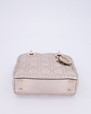 Christian Dior Metallic Nude Gold Small Supple Lady Dior in Cannage Calfskin Leather with Gold Hardware