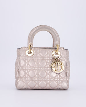Christian Dior Metallic Nude Gold Small Supple Lady Dior in Cannage Calfskin Leather with Gold Hardware
