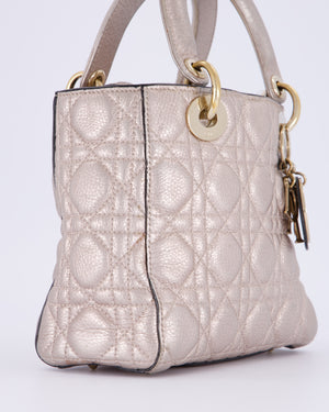 Christian Dior Metallic Nude Gold Small Supple Lady Dior in Cannage Calfskin Leather with Gold Hardware