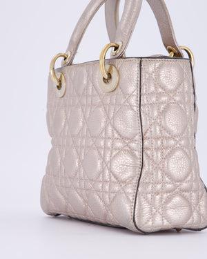 Christian Dior Metallic Nude Gold Small Supple Lady Dior in Cannage Calfskin Leather with Gold Hardware