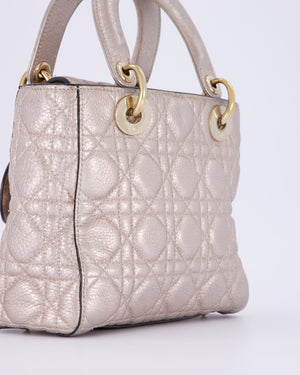 Christian Dior Metallic Nude Gold Small Supple Lady Dior in Cannage Calfskin Leather with Gold Hardware