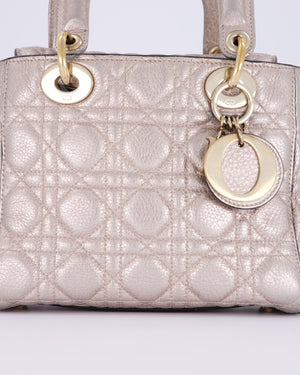 Christian Dior Metallic Nude Gold Small Supple Lady Dior in Cannage Calfskin Leather with Gold Hardware