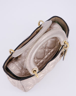 Christian Dior Metallic Nude Gold Small Supple Lady Dior in Cannage Calfskin Leather with Gold Hardware