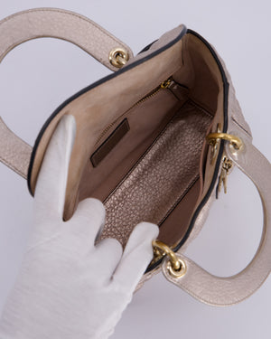 Christian Dior Metallic Nude Gold Small Supple Lady Dior in Cannage Calfskin Leather with Gold Hardware