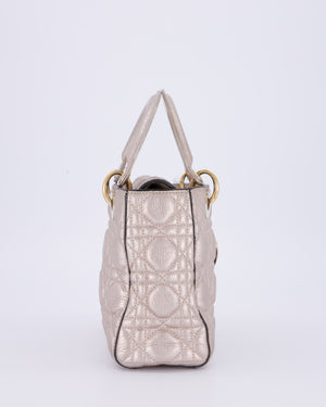 Christian Dior Metallic Nude Gold Small Supple Lady Dior in Cannage Calfskin Leather with Gold Hardware