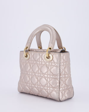 Christian Dior Metallic Nude Gold Small Supple Lady Dior in Cannage Calfskin Leather with Gold Hardware