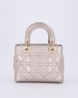 Christian Dior Metallic Nude Gold Small Supple Lady Dior in Cannage Calfskin Leather with Gold Hardware