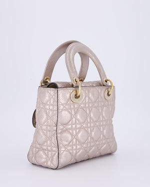 Christian Dior Metallic Nude Gold Small Supple Lady Dior in Cannage Calfskin Leather with Gold Hardware