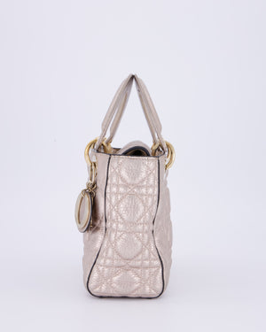 Christian Dior Metallic Nude Gold Small Supple Lady Dior in Cannage Calfskin Leather with Gold Hardware