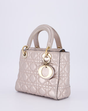 Christian Dior Metallic Nude Gold Small Supple Lady Dior in Cannage Calfskin Leather with Gold Hardware