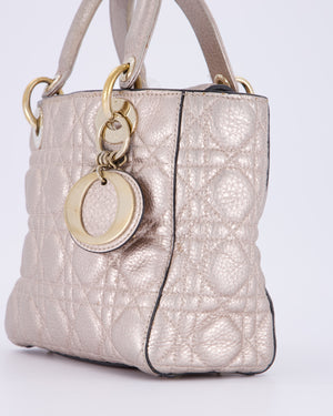 Christian Dior Metallic Nude Gold Small Supple Lady Dior in Cannage Calfskin Leather with Gold Hardware