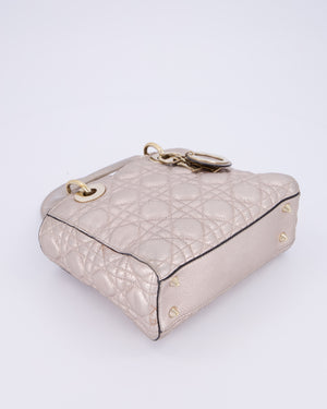Christian Dior Metallic Nude Gold Small Supple Lady Dior in Cannage Calfskin Leather with Gold Hardware