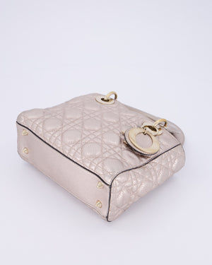 Christian Dior Metallic Nude Gold Small Supple Lady Dior in Cannage Calfskin Leather with Gold Hardware
