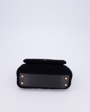Chanel Black Shearling Small Coco Top Handle Bag with Brushed Gold Hardware
