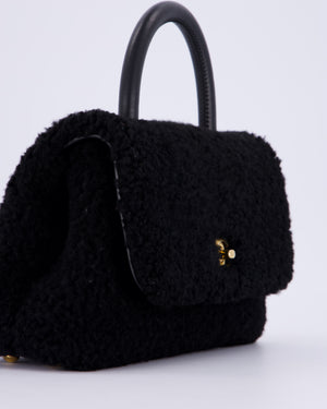 Chanel Black Shearling Small Coco Top Handle Bag with Brushed Gold Hardware